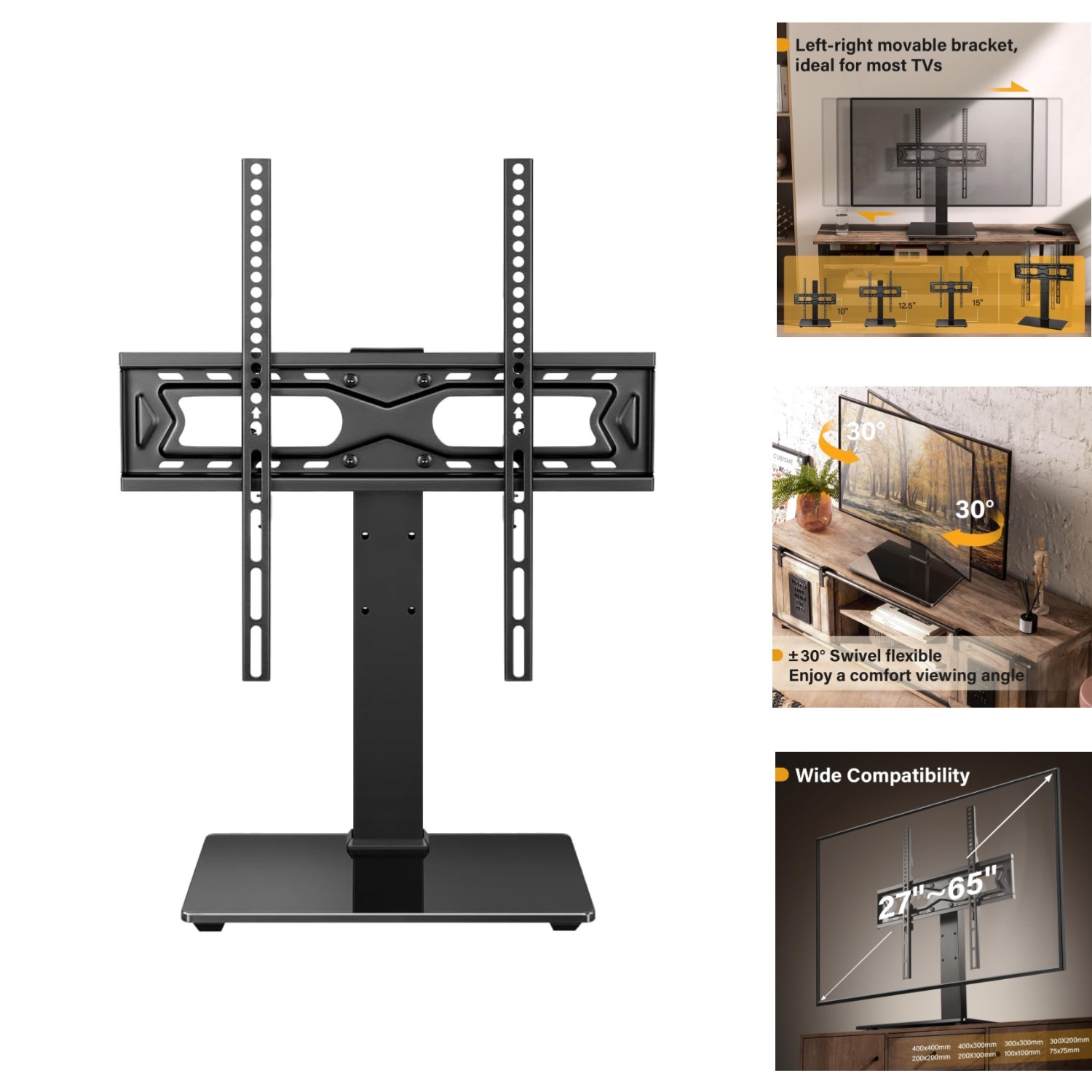 Universal TV Stand Fits 27-60 Inch LED LCD TV Swivel Height Adjustable Tabletop gallery