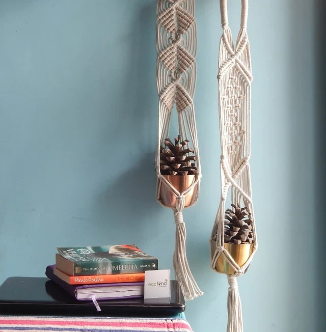 (Set of 2) Macrame Plant Hanger Handmade Cotton Rope Hanging Planter for Outdoor gallery