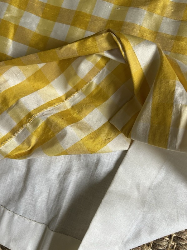 Pair Decorator Custom Made Striped Check Silk Taffeta Tassel Trim Lined gallery