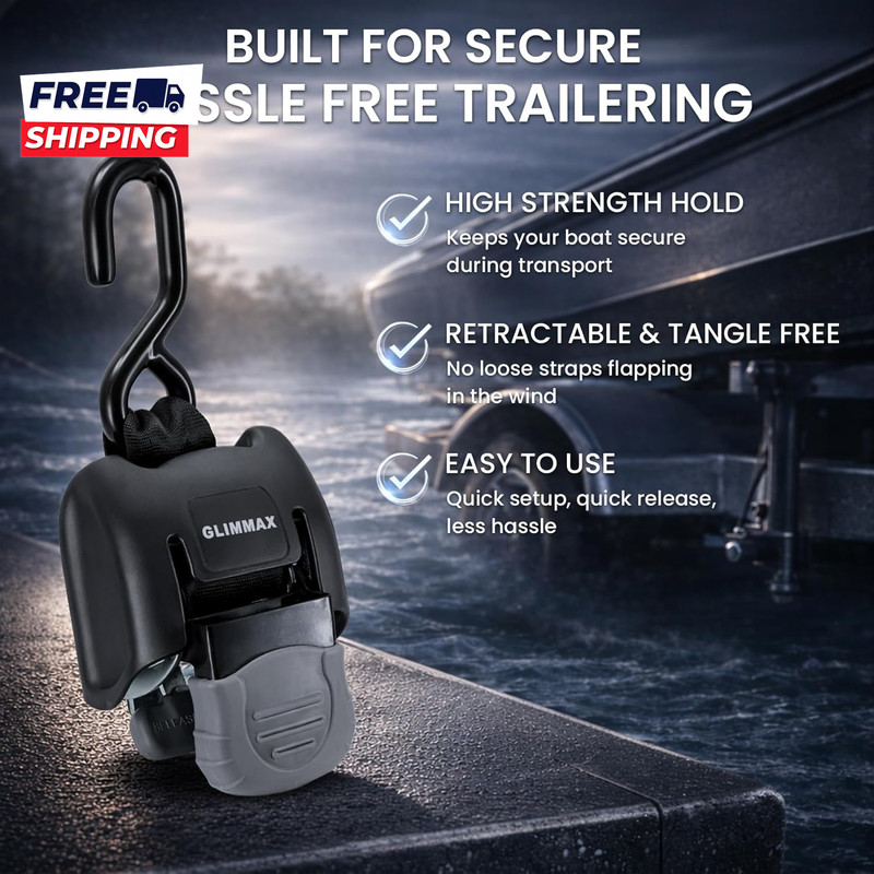 Retractable Boat Transom Tie down Straps 2 X 43 Inch 2500 Lbs Break Strength 833 gallery