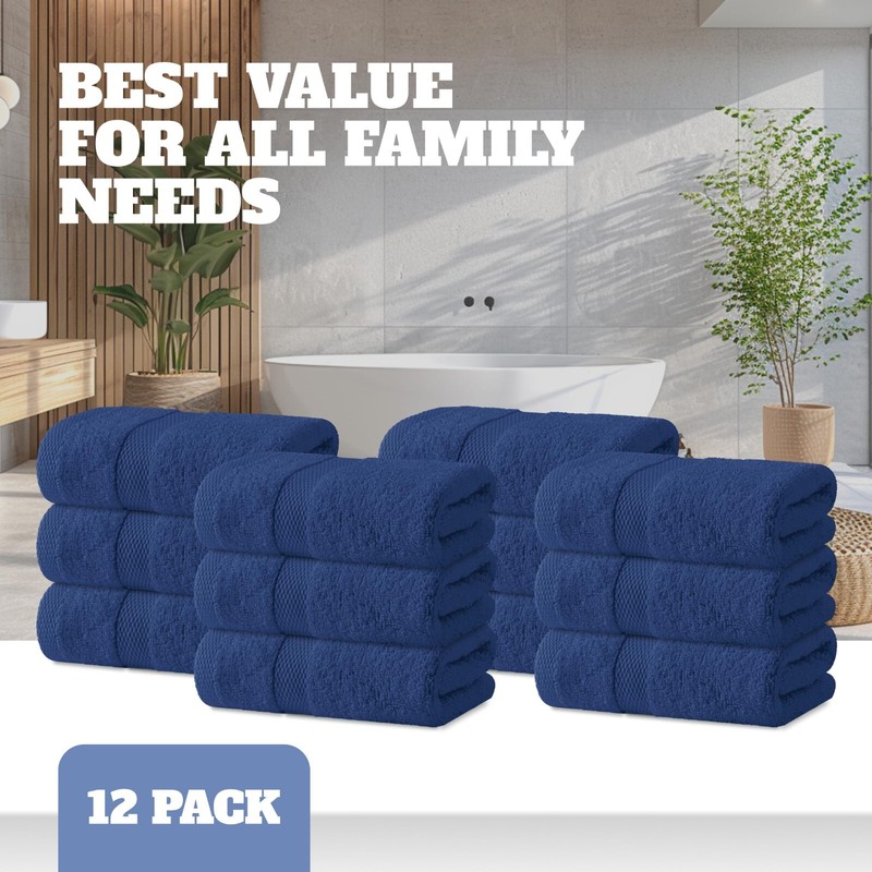 Hand Towels Cotton - Soft & Absorbent - 16x27 Inch - 12 Pack - Navy Blue gallery