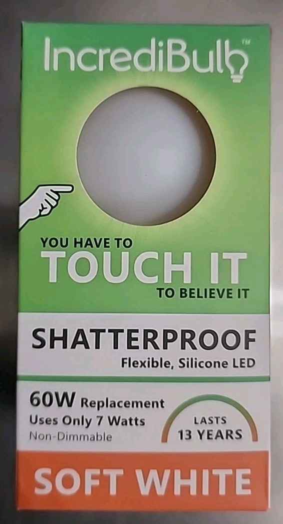 IncrediBulb 60W Soft White Shatterproof LED Bulb Uses Only 7W Silicone A19 NEW gallery