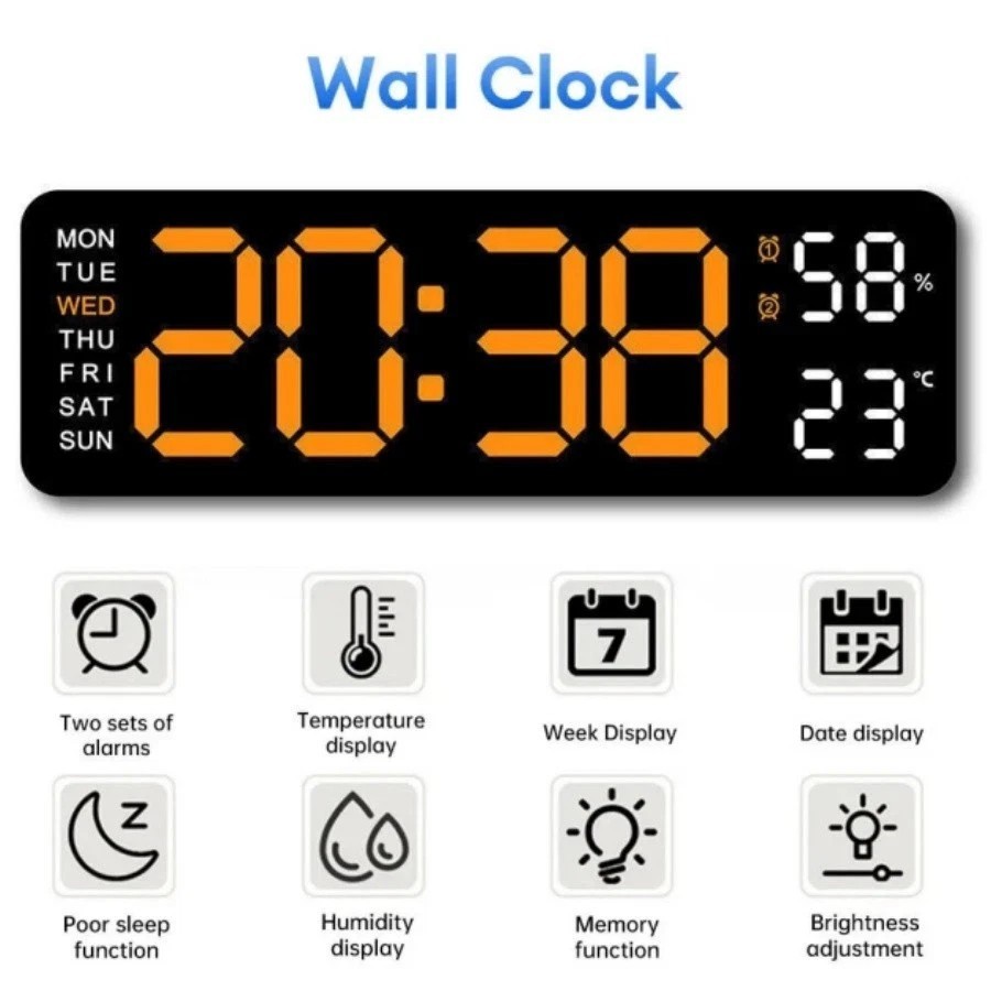 LED Large Digital Display Wall Desk Clock W/Calendar Temperature Calendar Date gallery