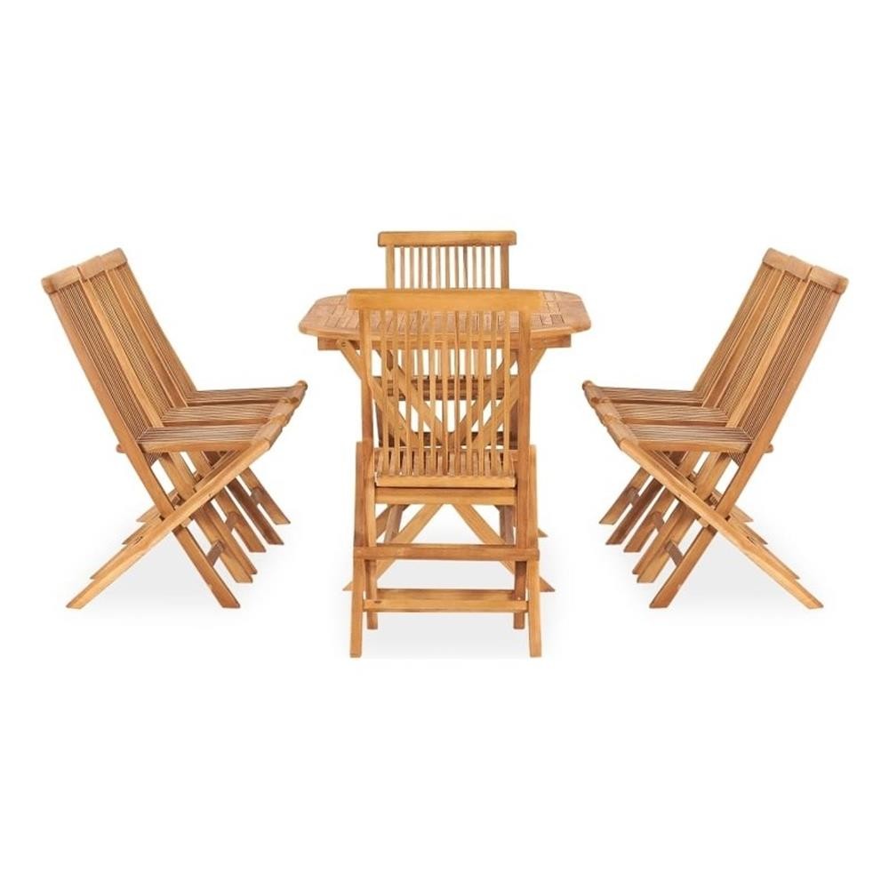 Bowery Hill Smooth Sanded Teak HardWood Outdoor Dining Set in Natural Teak gallery