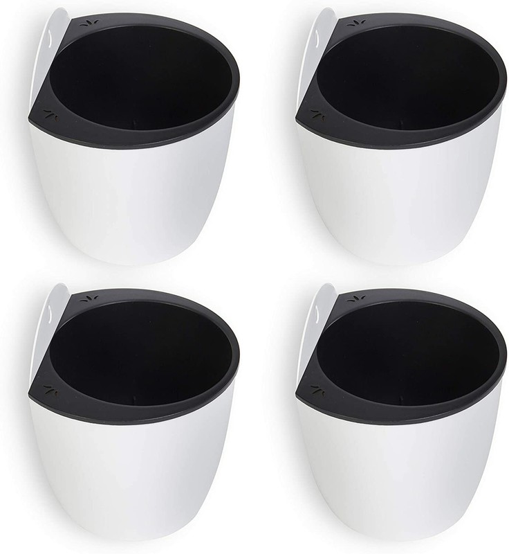 MyGift 7-inch Modern Wall Mountable Self Watering White Planter Pots, Set of 4 gallery