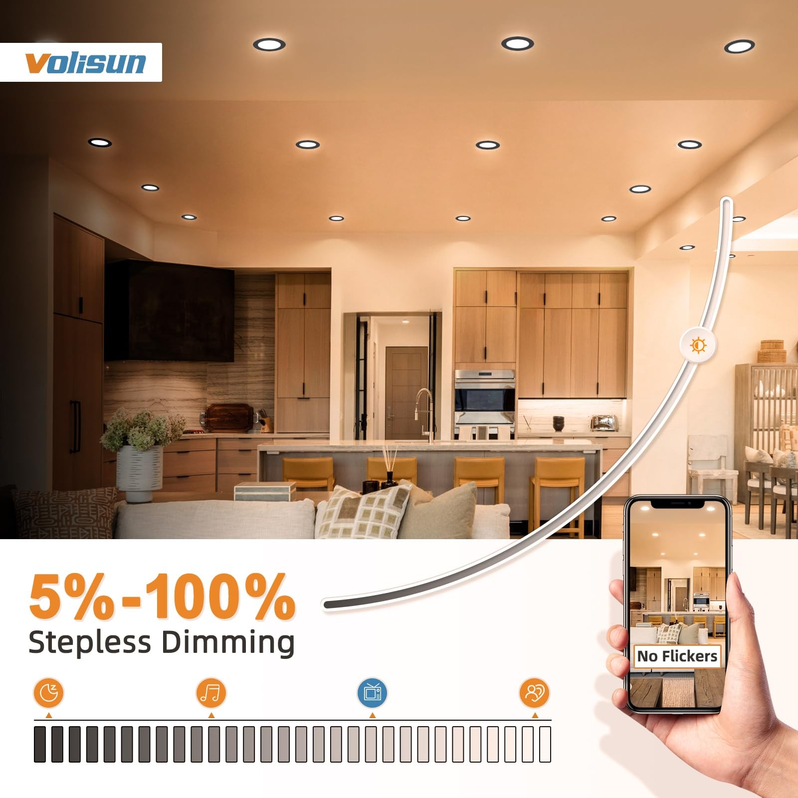 LED Recessed Light 4 Inch 12 Pack Canless 9.5W 810LM 2700K-5000K VOLISUN Black gallery