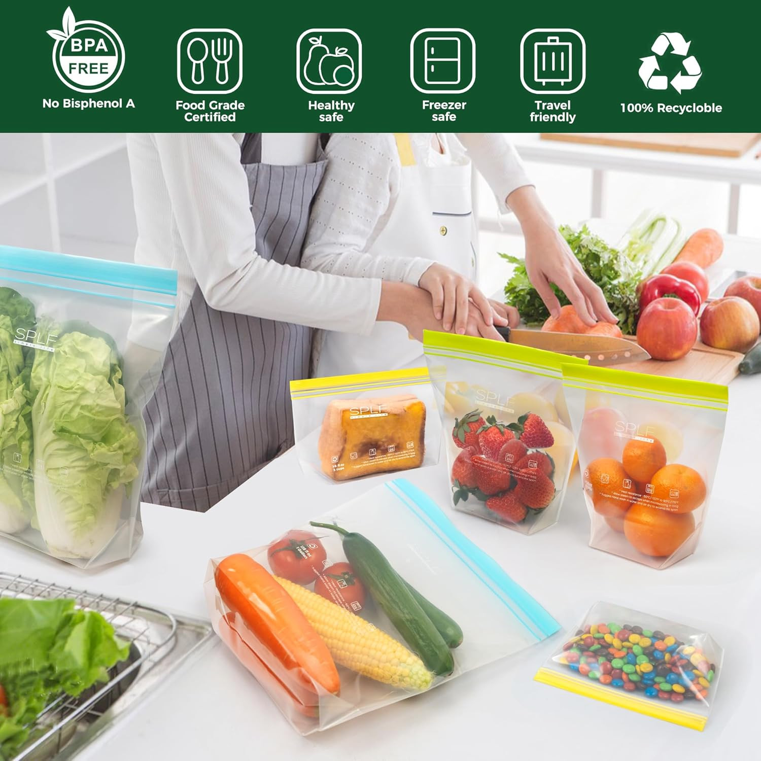 8 Pack Reusable Gallon Freezer Bags Dishwasher Microwave Safe, 1 Gallon BPA Free gallery