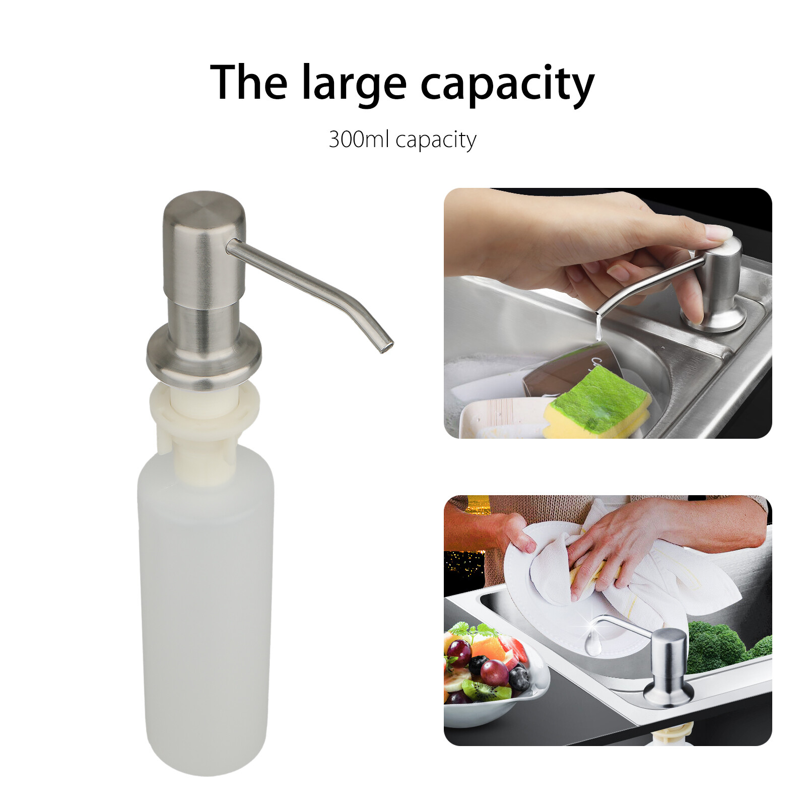 300ML Stainless Steel Soap Dispenser Kitchen Sink Bath Hands Liquid Pump Bottle gallery