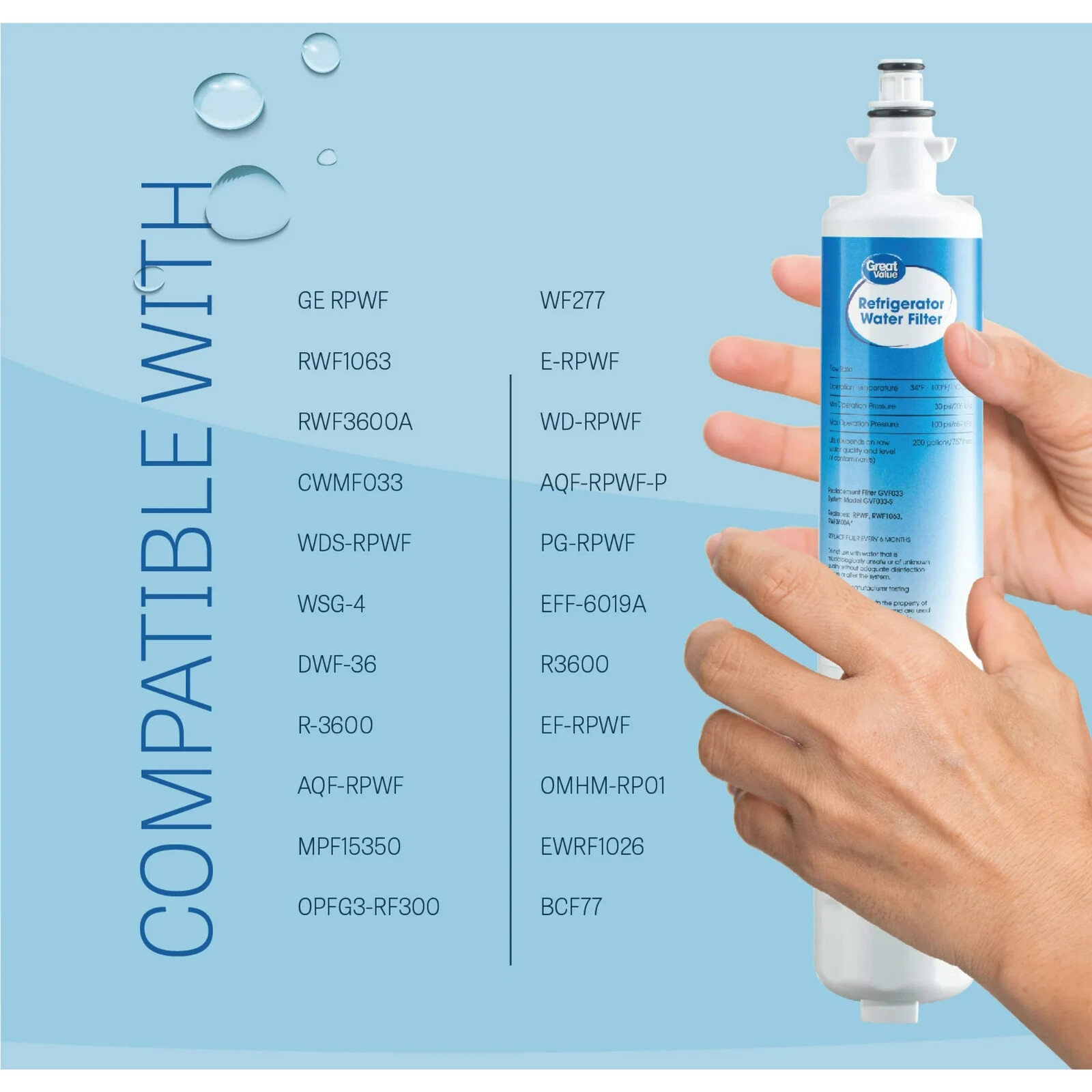 2 Great Value Refrigerator Water Filter Replaces GE Model RPWF, New gallery
