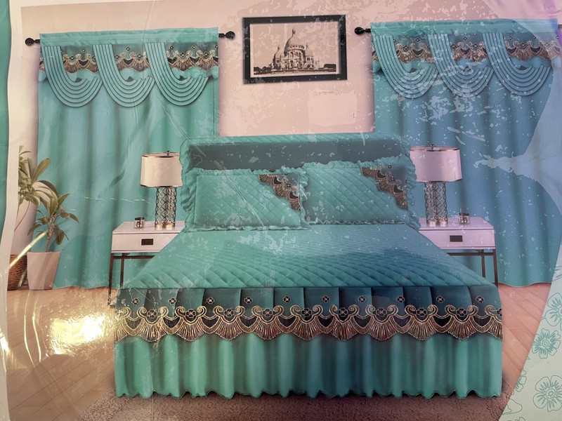 King Teal Solid Bed Skirt Set 5pc, 78 x 80 in, 20 in Drop, Polyester gallery