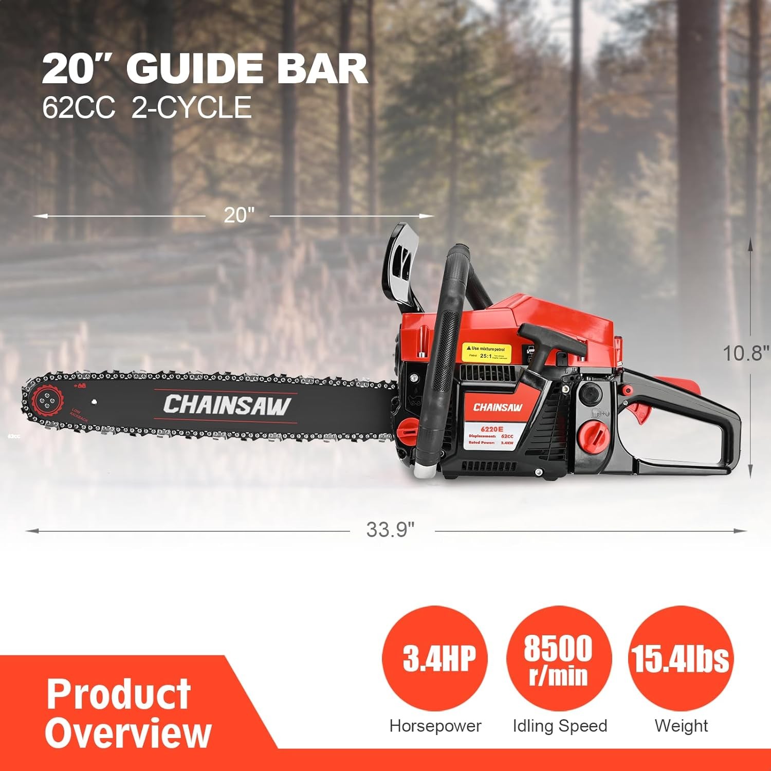 62CC Gas Chainsaw 20 Inch 2 Cycle gallery