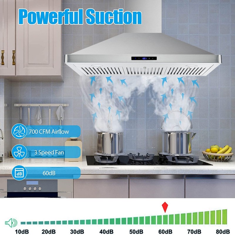 36 inch Wall Mount Range Hood 700CFM Stainless Steel Vent 3-speed Touch Control gallery