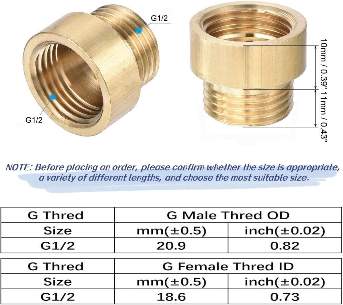 Shower Head Extension Arm, 2 Pack Brass G1/2 Male to G1/2 Female Thread 20mm Len gallery