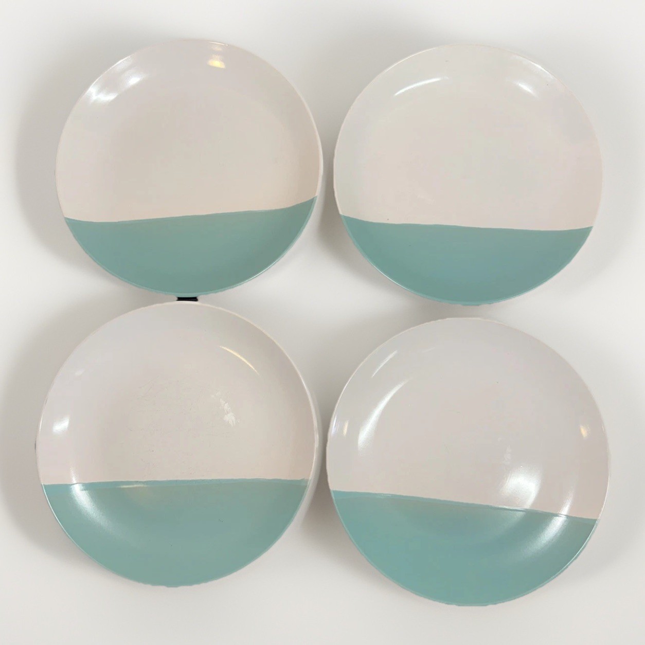 Stone + Lain Sea Blue & White Porcelain Salad Plates Set Of 4 New gallery