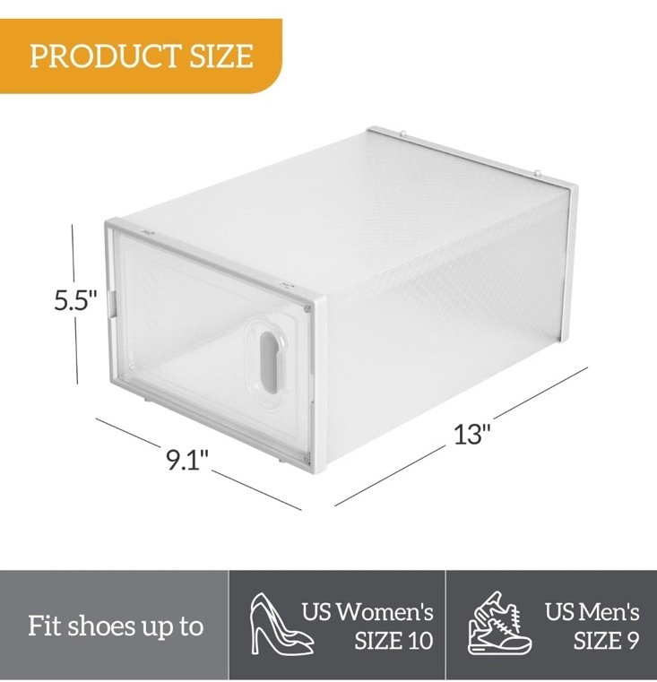 Stackable (12 Pack) White Shoe Storage Organizer Boxes with Magnetic Doors gallery