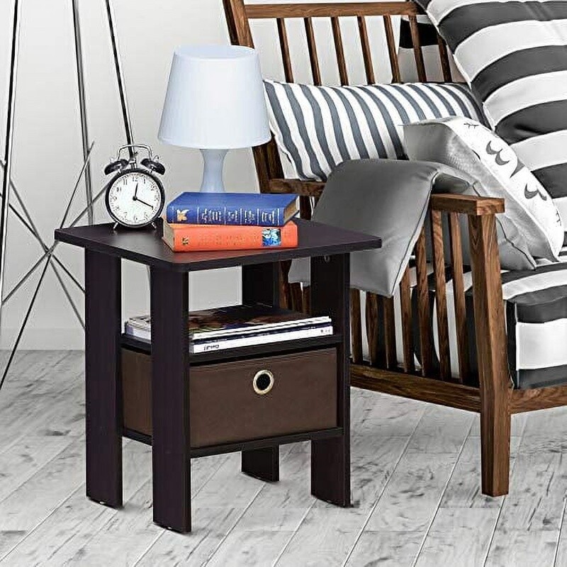 Compact Engineered Wood End Table W/ Storage Bin Rounded Edges Stylish Design US gallery