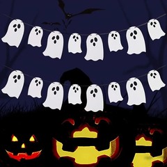 Spooky Halloween Ghost Pull Banner 5m/16.4ft White Paper Ghosts Black Eye