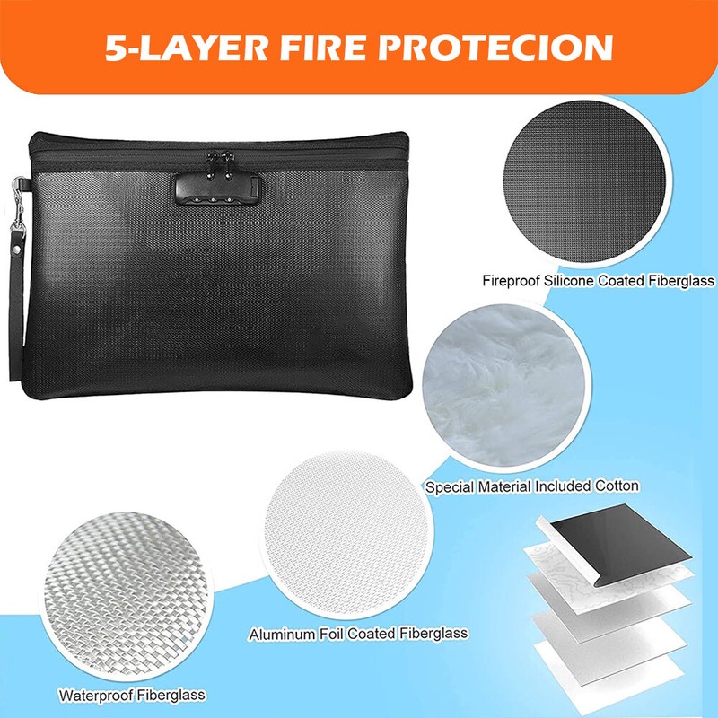 14x10" Fireproof Document Bag With Lock Waterproof Safe Cash A4 Travel Large gallery