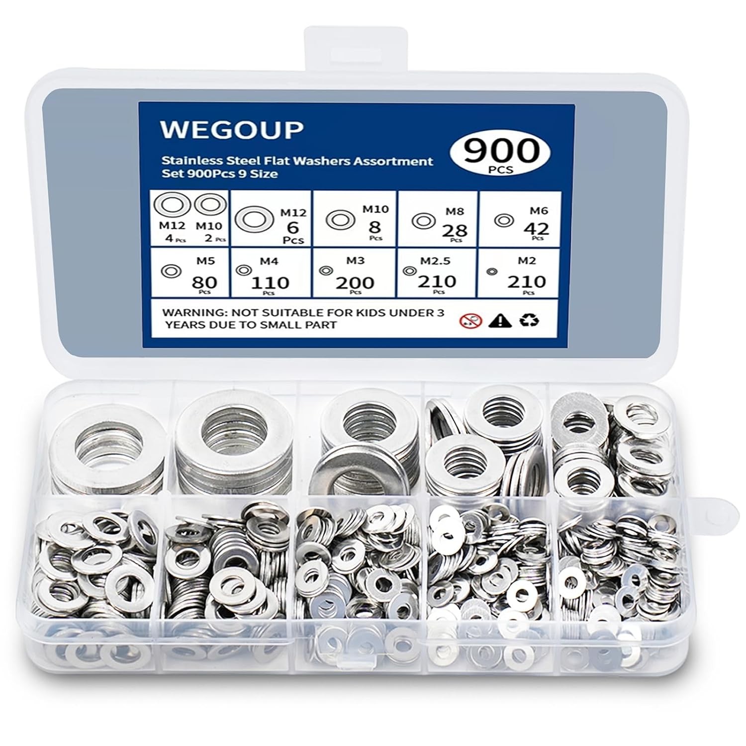 900 Pcs Stainless Steel Flat Washers for Screws, 304 9 Sizes 900 gallery