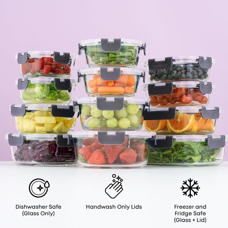 Borosilicate Glass Storage Containers Set - 24PC Airtight Meal Prep Tupperware gallery