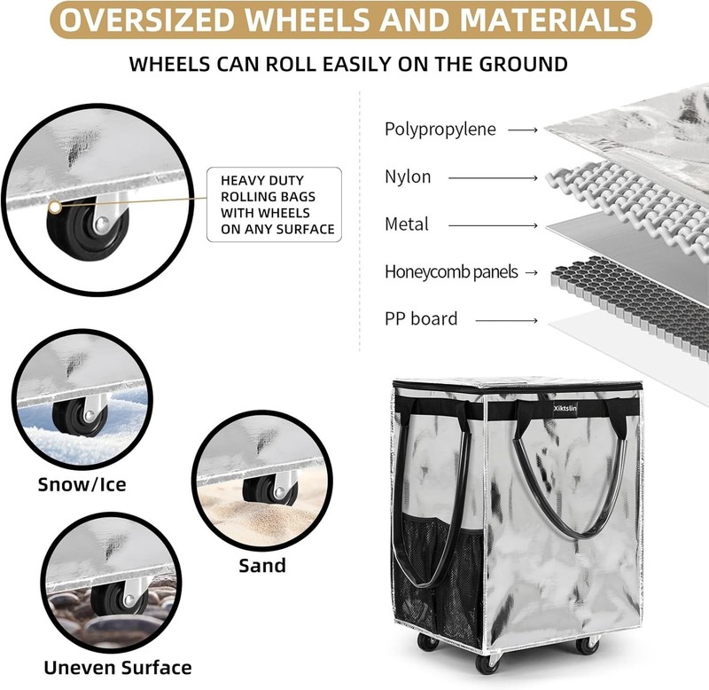 Spacious Silver Rolling Tote Bag on Wheels - Perfect for Grocery and Travel gallery