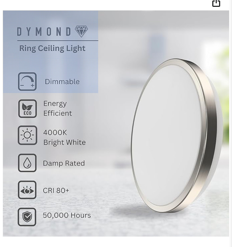 Dymond 10' flush mount LED ceiling fixture, brushed nickel, 4000K temp, open box gallery