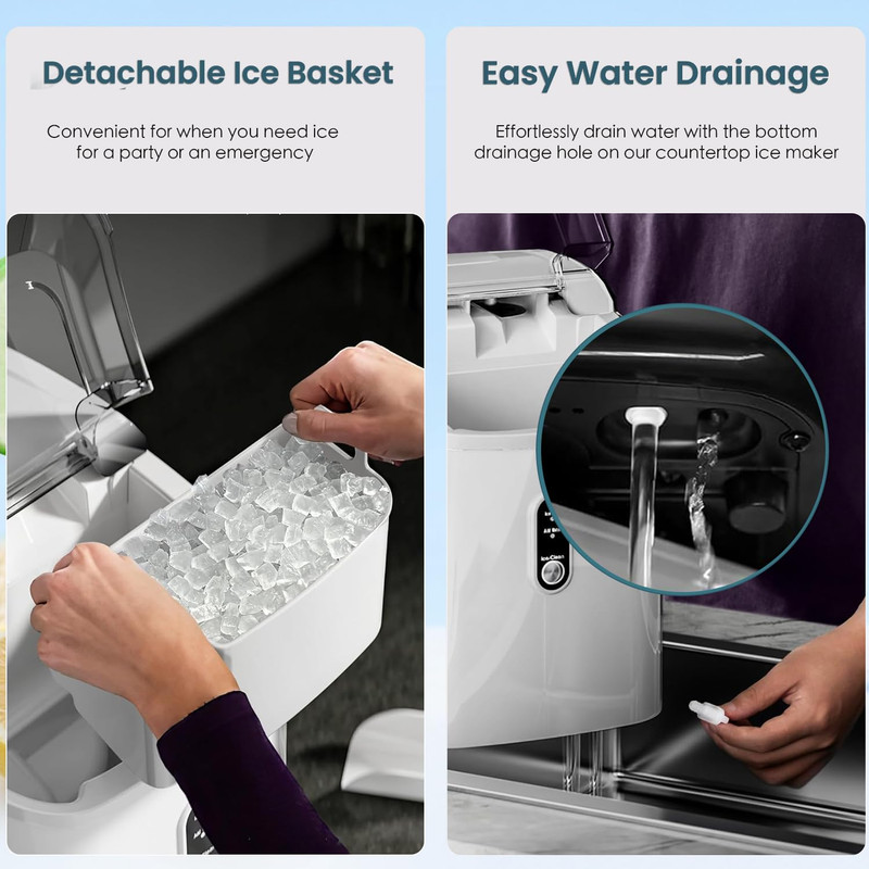Portable Countertop Ice Maker - Soft Chewable Pellet Ice, Self-Cleaning, 34Lbs/D gallery