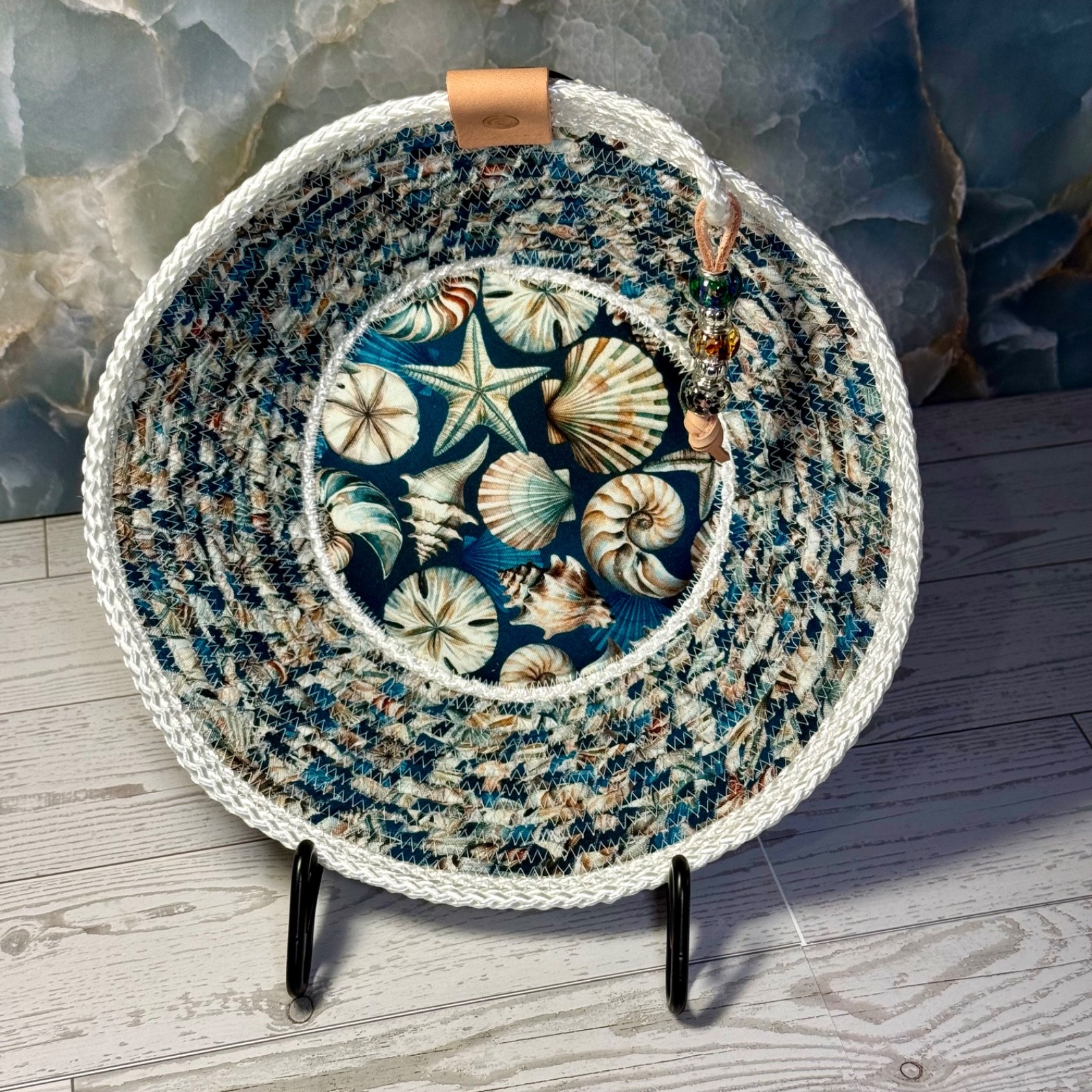 Sea Shells Starfish Clams Snails Handmade Fabric Wrapped Rope Bowl Video & Pics gallery