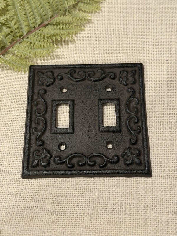 Double Toggle Light Switch Wall Plate Cover Cast Iron Metal Vintage Farmhouse gallery