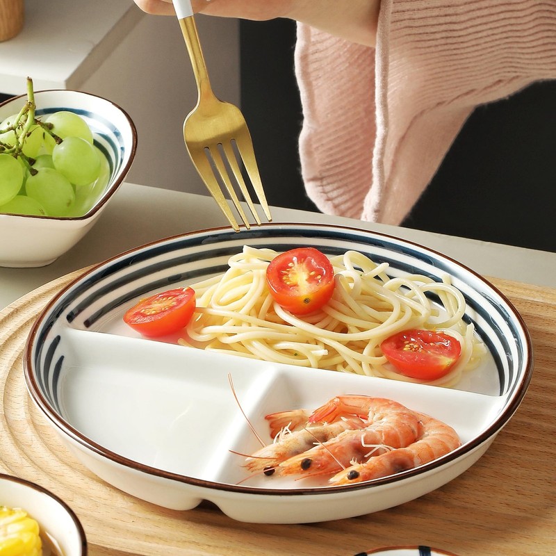 8-Inch Ceramic Portion Control Plate Healthy Meal Balance((Adult diet Divider... gallery