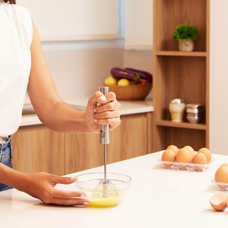 Effortless Mixing with Semi-Automatic Stainless Steel Whisk - 2 Sizes Available gallery