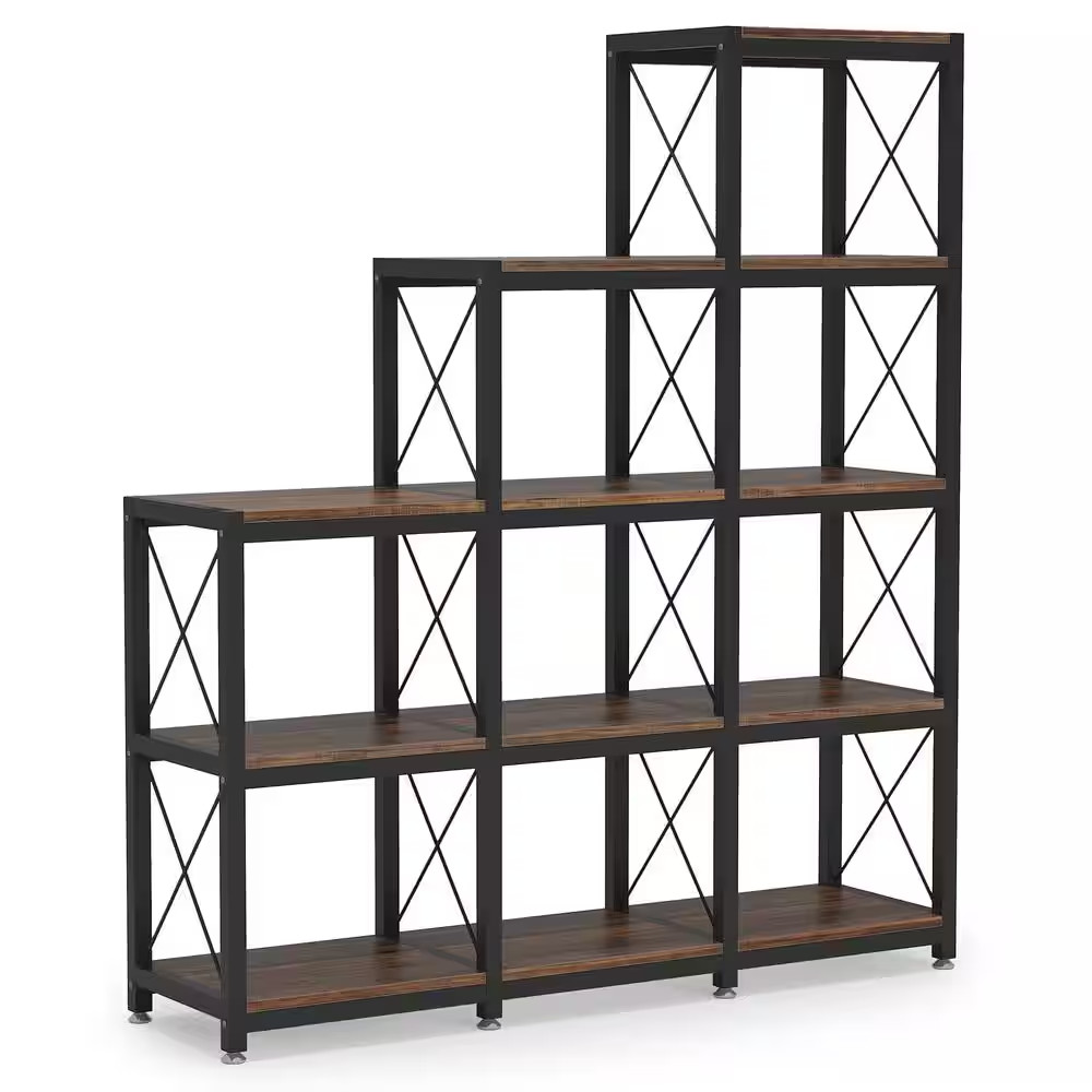 Earlimart 51.57 In. Rustic Brown Engineered Wood and Metal 4-Shelf Etagere Bookc gallery