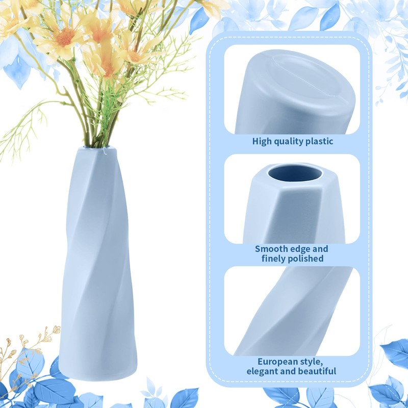 12 Pack Composite Plastic Flower Vases Bulk, Grey Blue Small Tall Conic Flora... gallery