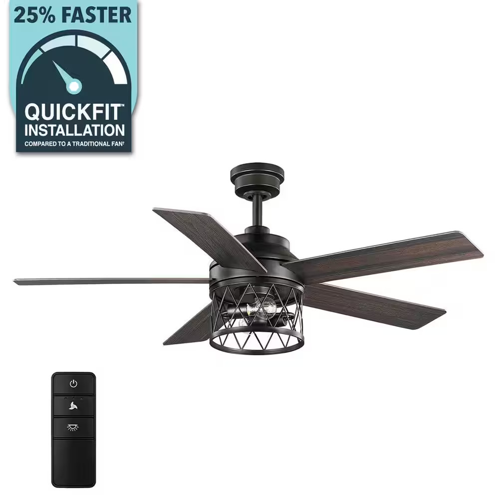 North Grove 52 In. Indoor LED Matte Black Dry Rated Ceiling Fan with 5-Reversibl gallery