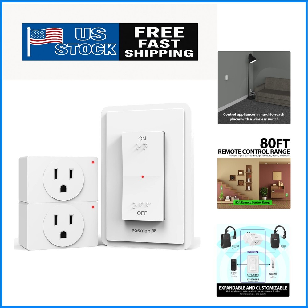 Effortless Light Control with 2 Pack Wireless Remote Control Outlet 15A, 1875W