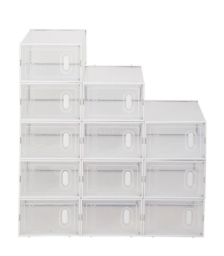 Stackable (12 Pack) White Shoe Storage Organizer Boxes with Magnetic Doors gallery