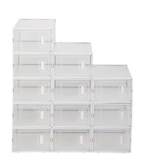 Stackable (12 Pack) White Shoe Storage Organizer Boxes with Magnetic Doors