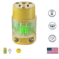Grounding Lighted Cord End Replacement Plug – Green, 125V Safety Indicator