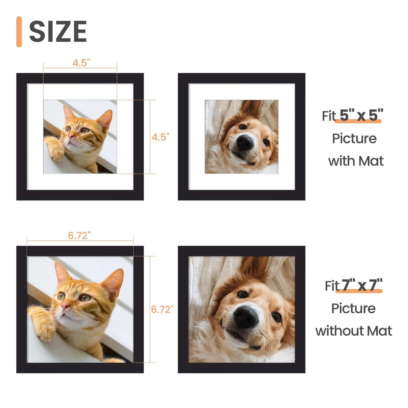 upsimples 7x7 Picture Frame, Display Pictures 5x5 with Mat or 7x7 Without, Wa... gallery