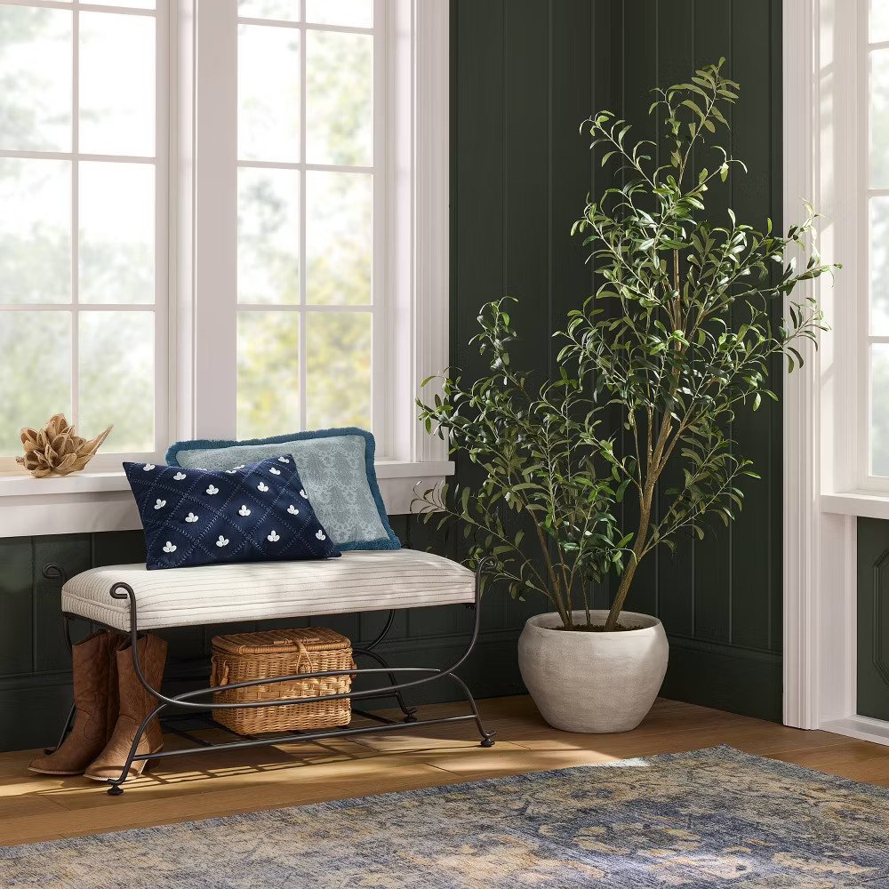 Lumbar Woven Shell Block with Fringe Edge Throw Pillow Blue - Threshold gallery