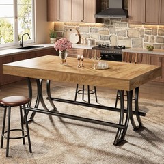 63″ Counter Height Dining Table with Footrest, Rectangular Kitchen Bar Pub Table