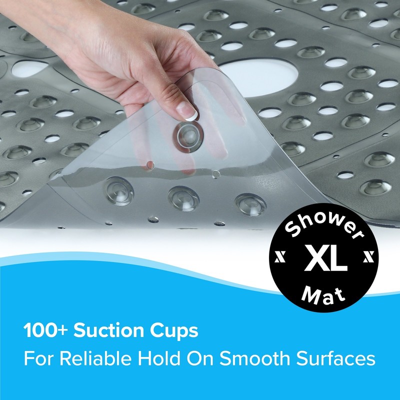 65% MORE COVERAGE! SlipX Solutions Gray Extra Large Shower Mat (27") gallery