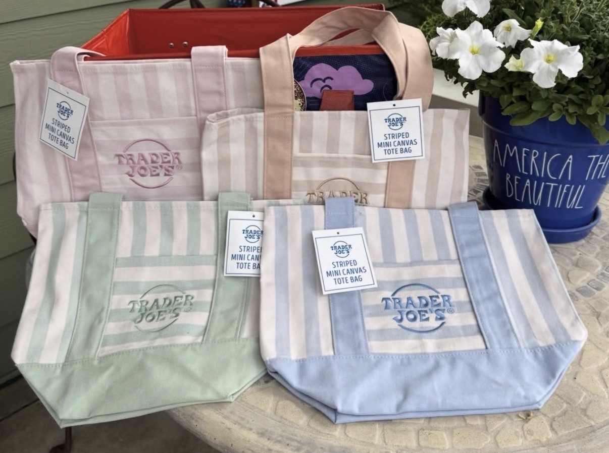 Trader Joe’s Canvas Pastel Stripes Mini Tote Bag Limited Edition Set of 4 gallery
