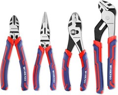 WORKPRO 4-Pieces Pliers Set Premium CR-V Construction Plier Tool Pink Ribbon/Red