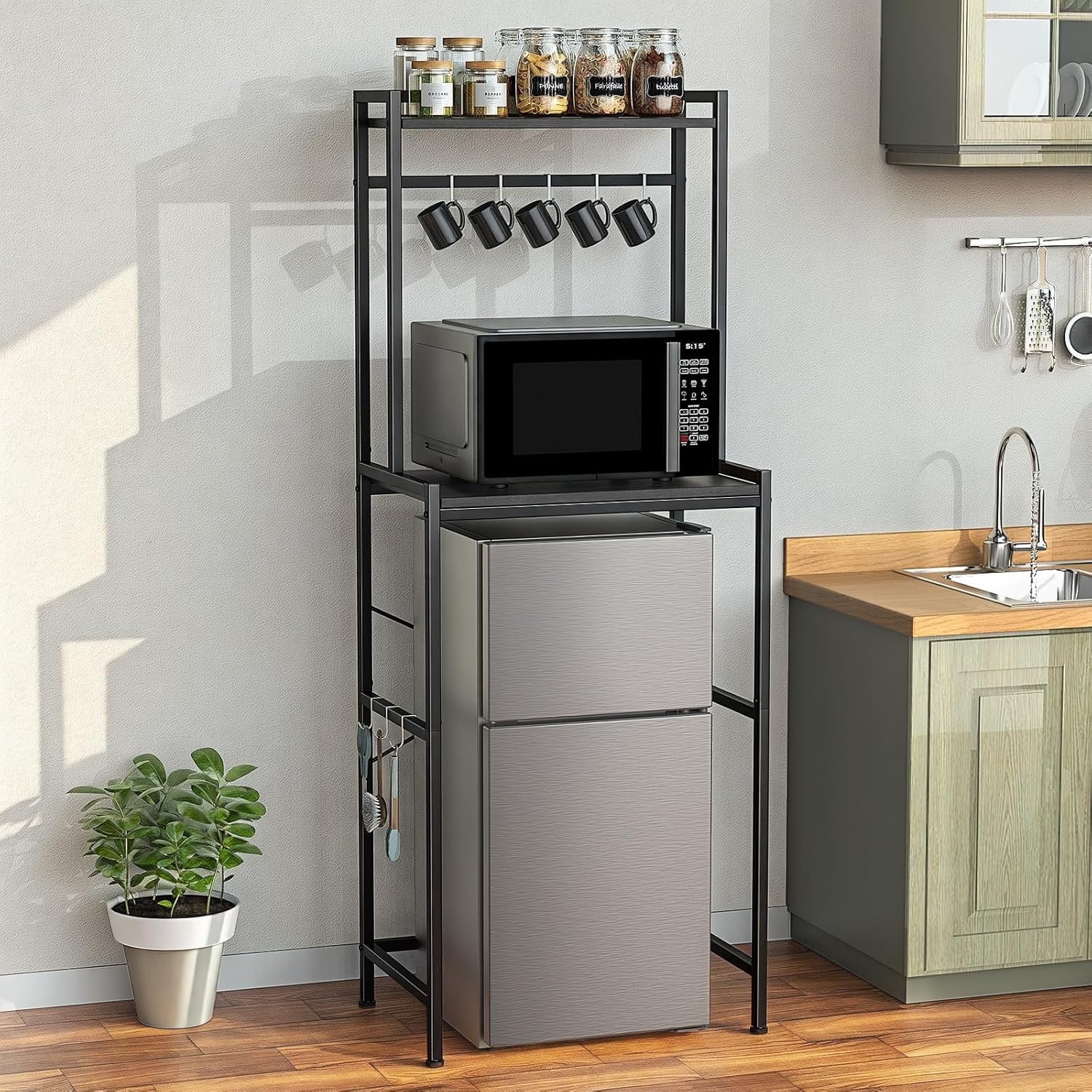 Mini Fridge Stand 2-Tier Kitchen Microwave Shelf Adjustable Bakers Rack with 8 H gallery