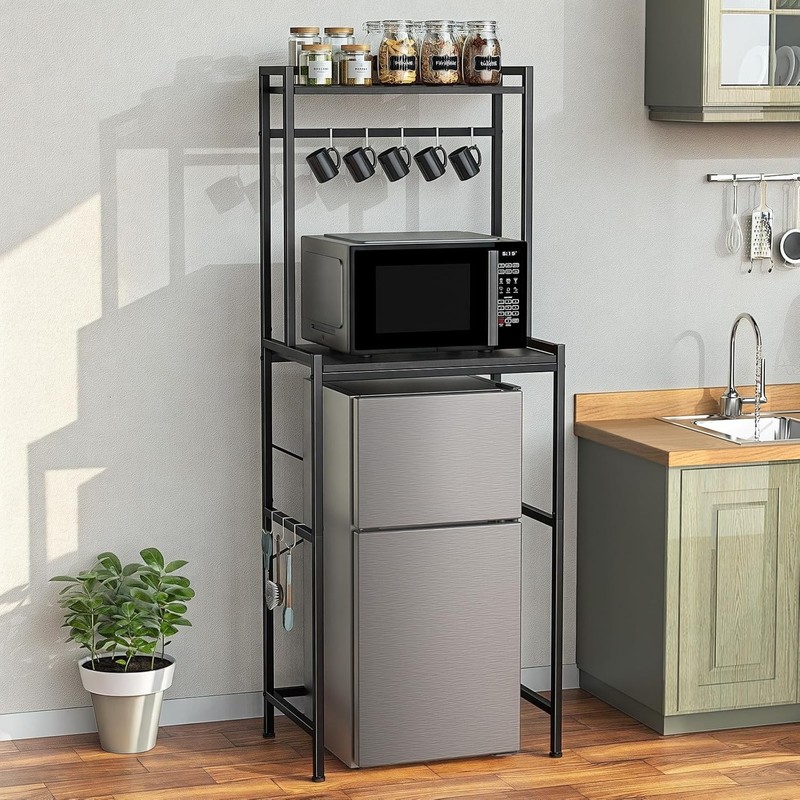 Mini Fridge Stand 2-Tier Kitchen Microwave Shelf Adjustable Bakers Rack with 8 H gallery