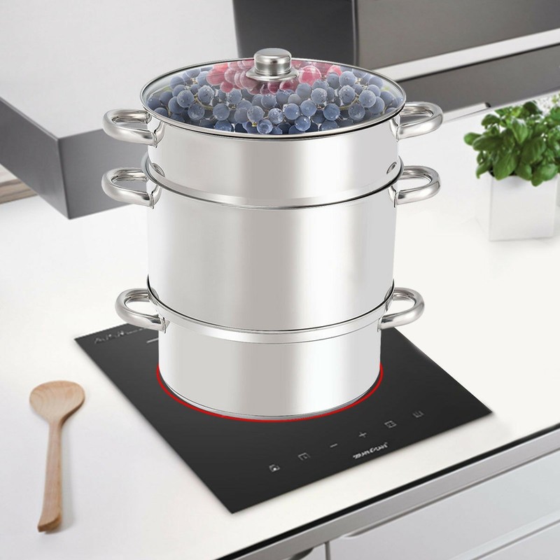 Costway 11-Quart Stainless Fruit Juicer Steamer Stove Top w/ Tempered Glass Lid gallery