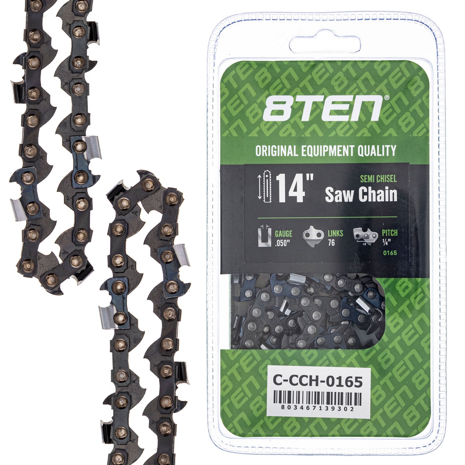 8TEN 14" Chainsaw Guide Bar & 2 Chains .050 1/4 76DL Semi Chisel for Oregon gallery