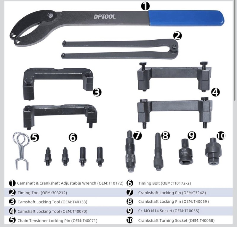DPTOOL Timing Tool Kit Replacement for Audi VW 2.0 2.4 2.8 3.0T 3.2 16PC KIT gallery