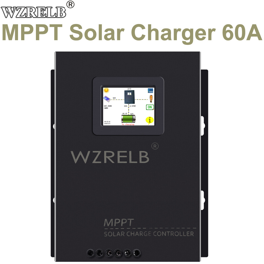WZRELB MPPT Solar Controller 60A Battery Charger 12/24/36/48V LCD Home 170V Max